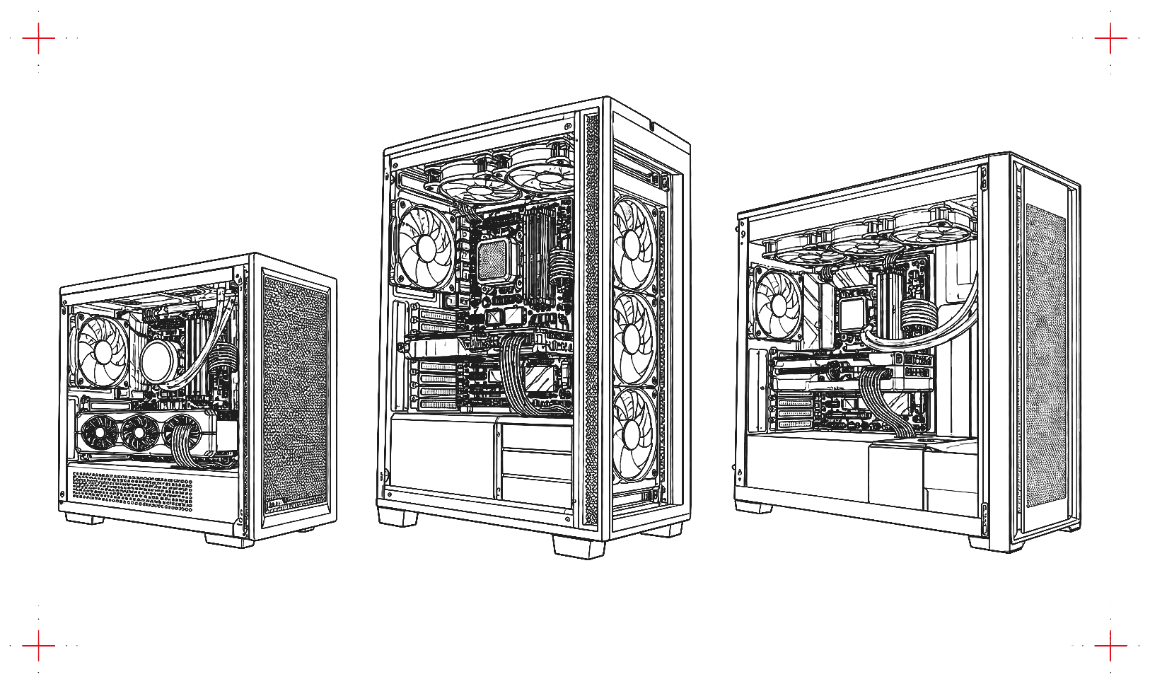 Γραμμικό σχέδιο τριών ολοκληρωμένων custom PC